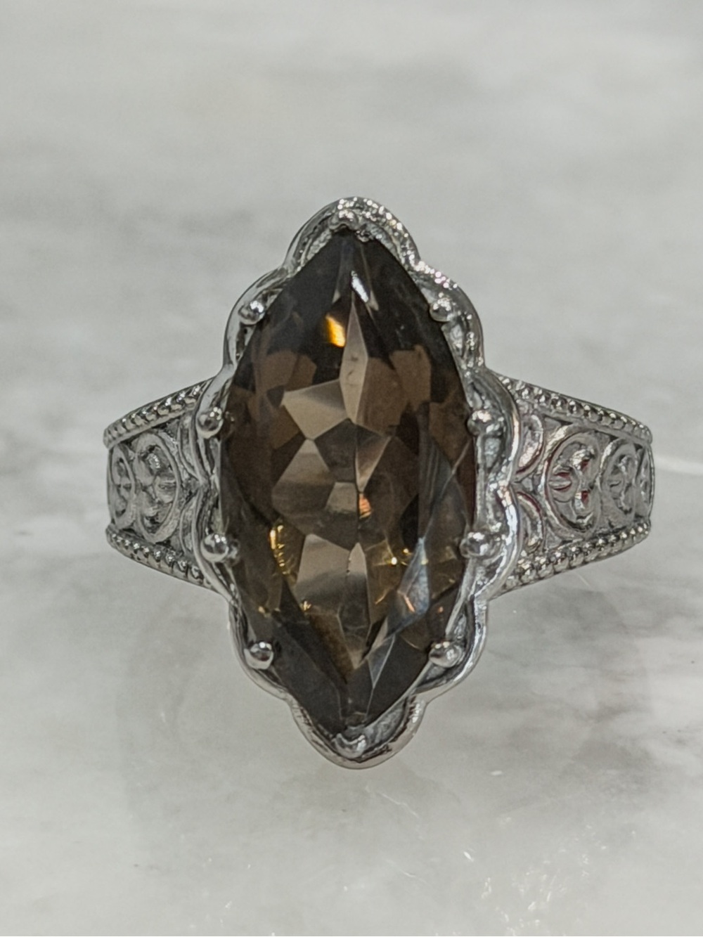 Brazilian Smoky Quartz Silver Solitaire Ring Sz 8